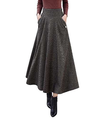 Damenrock für Winter Faltenrock Wolle Tartan Vintage Lang Rock A-Linie Damen Wollrock Elastische Hohe Taille Langer Unterrock Röcke Winterrock Kleider (S -Taille 64CM, Color 6) von Moviendress