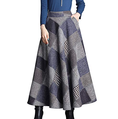 Damenrock für Winter Faltenrock Wolle Tartan Vintage Lang Rock A-Linie Damen Wollrock Elastische Hohe Taille Langer Unterrock Röcke Winterrock Kleider S-4XL (XXL,Schwarz) von Moviendress