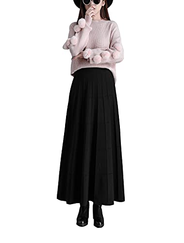 Moviendress Damen Winter Maxi Strickrock Glockenrock Elastische Hohe Taille Lang Kleider Faltenrock (L, Schwarz 2) von Moviendress