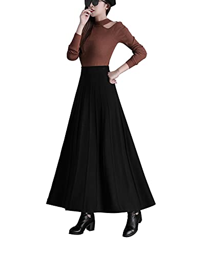 Moviendress Damen Winter Maxi Strickrock Glockenrock Elastische Hohe Taille Lang Kleider Faltenrock (S, Schwarz 3) von Moviendress