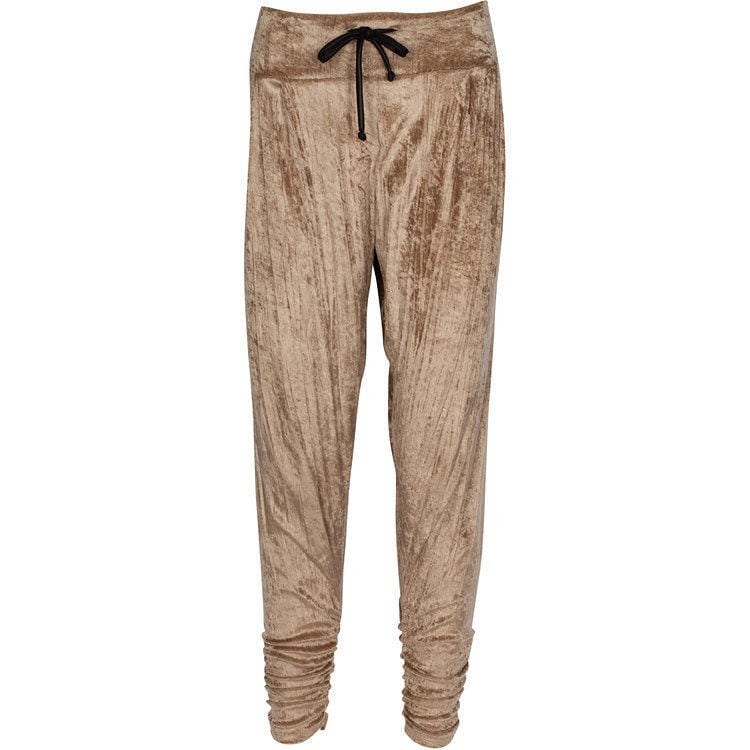 "Motiv-Apparel "G.c" Gold Crush Stretch Samt Haremshose Mit Tiefem Schritt Und Schwarzer Kordelzug." Hergestellt in Los Angeles von MovimentoApparel