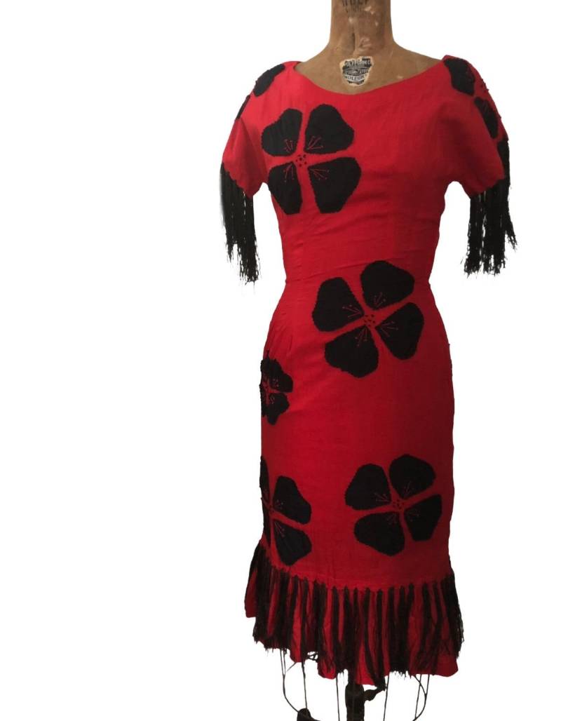 1940Er Jahre Fransen Und Blumen Cha Tänzerin Kostüm Gr. Xs/S von MovingMamasVintage