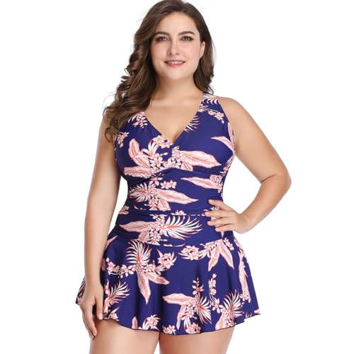Movocaty Badeanzug Damen GroßE GrößE Mit Boyshort, Premium Tankini Damen GroßE GrößEn Plus Size Swimwear A-Linie Push Up Schwimmkleid Damen Grosse GröSsen Bauchweg Hohe Qualität Tankini Zweiteiliger von Movocaty