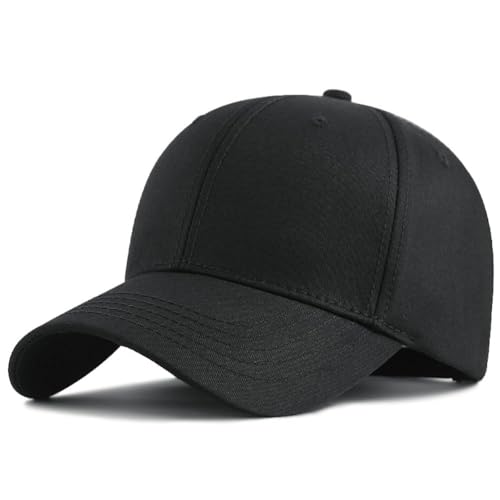 Movocaty Premium 100% Baumwolle Große Baseballkappe Verstellbare Passform für Größere Köpfe Ergonomisches Design Klassische Stilvolle Herren Schwarz Baseballkappe von Movocaty