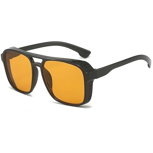 Movoja - All Black Orange Eyeware - Orangene Sonnenbrillen - Mit Unisex-Ästhetik - 100% UV 400 Schutz - UV400 getestet - Gelbe Gläser Orangefarbene Gläser Fear Looting - Form: Solaro von Movoja