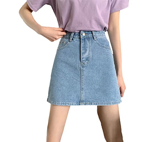 Denim Solid Röcke Frauen Streetwear Reißverschluss Mini A-Linie Retro Slim Sommer Freizeit, hellblau, 36 von Mowaaey