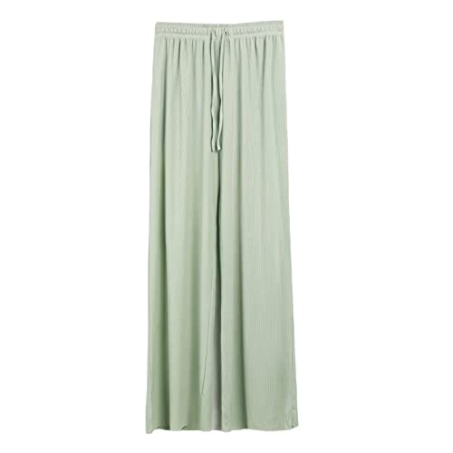 Mowaaey Frühling und Herbst Damen Ice Silk Light Wide Leg Hose Mädchen Einfarbig Hohe Taille Locker Gerade Freizeithose, Hellgrün, M von Mowaaey
