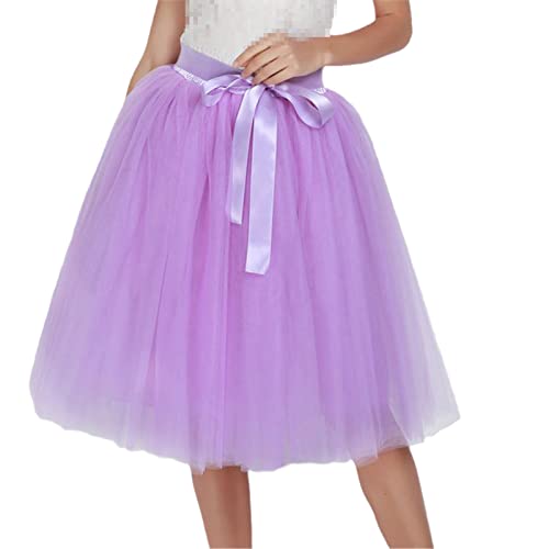 Mowaaey Mode Tüllrock Faltenröcke Frauen Petticoat Brautjungfern Süß Party Midi Rock Minirock Kleid, lavendel, Einheitsgröße von Mowaaey