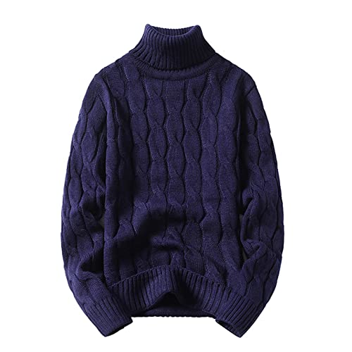 Solider Strick-Rollkragenpullover für Herren, Kleidung, Rollkragenpullover, modischer Pullover, marineblau, XX-Large von Mowaaey