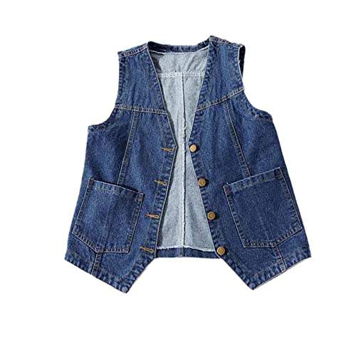 Street Fashion Leichte Denim-Weste Frühling Sommer Casual Ärmellos V-Ausschnitt Jeans Jacke Knöpfe Taschen Weste, dunkelblau, 42 von Mowaaey