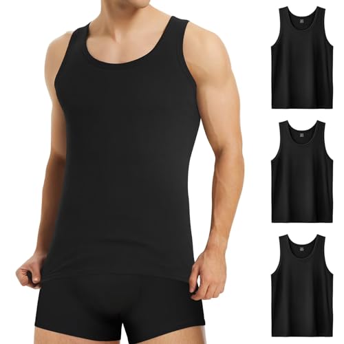 Mowenti 3er Pack Unterhemd Herren Tank Top Schwarz Herren 100% Baumwolle Muscle Ohne Arm Tanktops Feinripp für Sport Gym 5XL von Mowenti