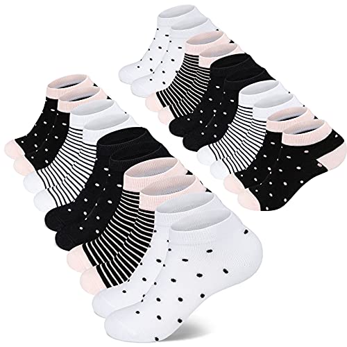 Mowenti Sneaker Socken 39-42 Damen Kurze Baumwollsocken Sportsocken 10 paar Streifen Punkten-8204 von Mowenti