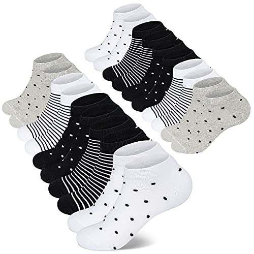 Mowenti Sneaker Socken Damen 35-38 Kurze Baumwollsocken Sportsocken 10 paar Streifen Punkten-8205 von Mowenti