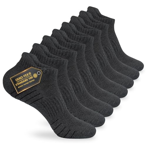 Mowenti Sneaker Socken Herren 43-46 Damen Sportsocken Tennissocken Wandersocken Laufsocken Frottee Running Socks 8 Paar Dunkelgrau von Mowenti