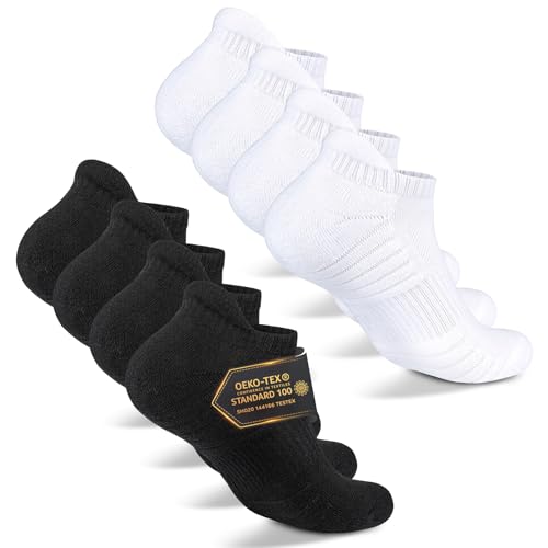 Mowenti Sneaker Socken Herren 43-46 Damen Sportsocken Tennissocken Wandersocken Laufsocken Frottee Running Socks 8 Paar Schwarz Weiß von Mowenti