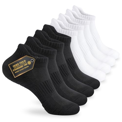 Mowenti Sneaker Socken Herren 43-46 Damen Sportsocken Tennissocken Wandersocken Laufsocken Frottee Running Socks 8 Paar Schwarz Weiß von Mowenti