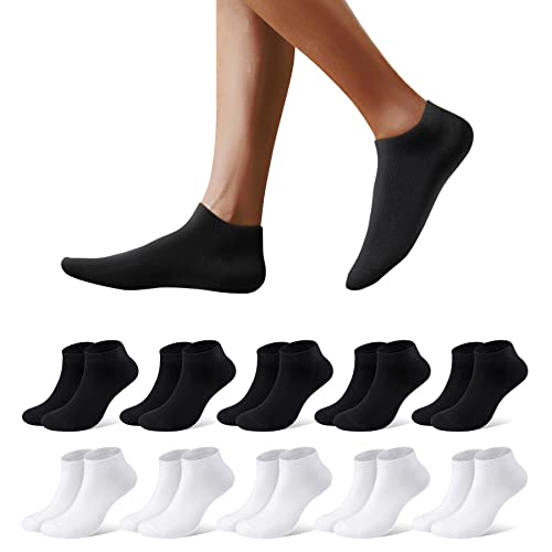 Mowenti Sneaker Socken Herren 47-50 Damen Sportsocken Schwarz Weiß Socken Baumwollsocken Kurze Socks Sneakersocken Laufsocken Sommer Running Halbsocken 10 Paar von Mowenti