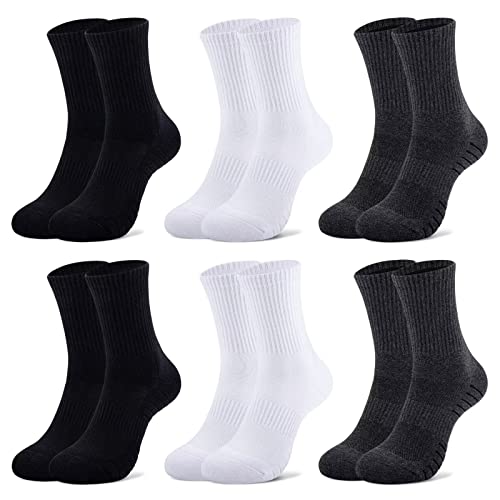 Mowenti Sneaker Socken Herren 47-50 Damen Sportsocken Tennissocken Dicke Wandersocken Laufsocken Running Socks Warme Verdickte Frottee 6 Paar Schwarz Weiß Grau von Mowenti