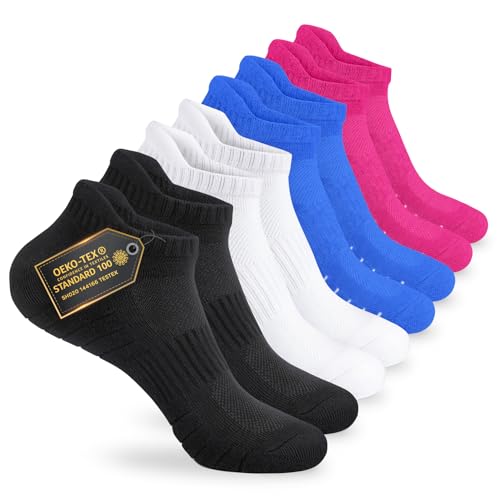 Mowenti Sneaker Socken Herren 47-50 Damen Sportsocken Tennissocken Wandersocken Laufsocken Frottee Arbeitssocken 8 Paar Schwarz Weiß Blau Rosa von Mowenti