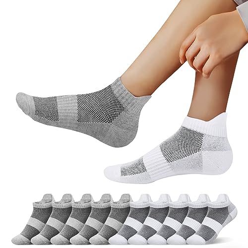 Mowenti Socken Herren 43-46 Sneaker Damen Baumwolle Laufsocken 10 Paar Weiß und Grau von Mowenti