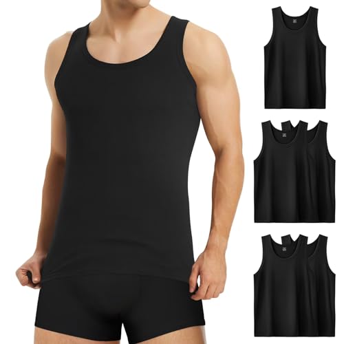 Mowenti Unterhemd Herren 5er Pack Tank Top Schwarz Herren Unterhemden 100% Baumwolle Muskelshirt Achselshirts Tanktop für Sport Gym Business M von Mowenti