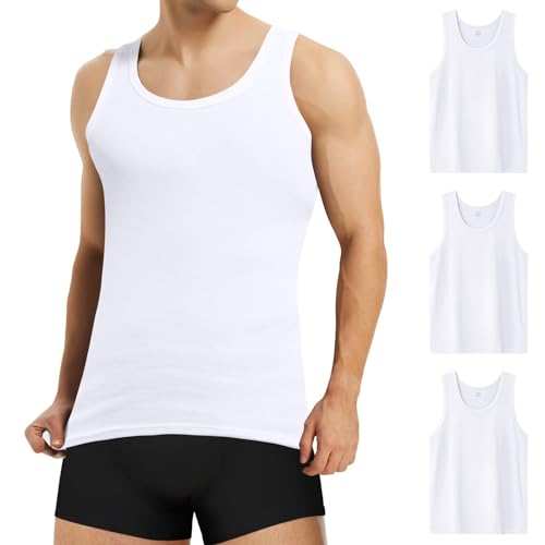 Mowenti Unterhemd Herren 3er Pack Tank Top Weiß Herren Unterhemden 100% Baumwolle Muskelshirt Achselshirts Tanktop für Sport Gym Business M von Mowenti