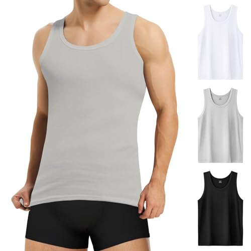 Mowenti Unterhemd Herren 3er Pack Tank Top 100% Baumwolle Männer Muskelshirts Gekämmte Feinripp Weiß Schwarz Grau M von Mowenti