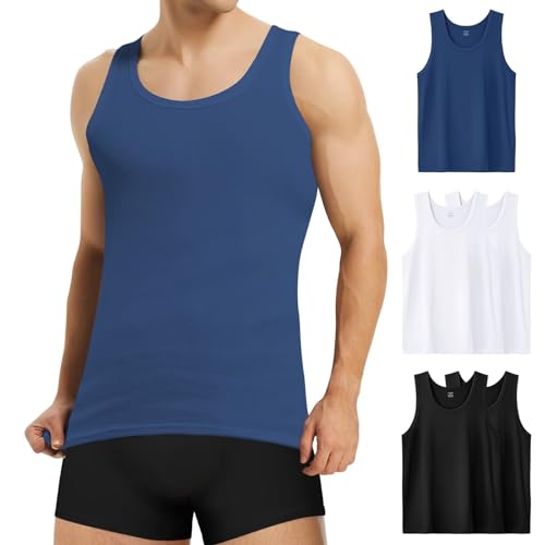 Mowenti Unterhemd Herren 5er Pack Weiß Schwarz Marineblau, Tank Top Herren 100% Baumwolle, Muskelshirts Männer Gekämmte Feinripp S von Mowenti