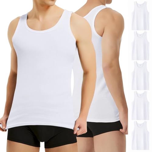Mowenti 5er Pack Unterhemd Herren Tank Top Weiß Herren 100% Baumwolle Muscle Ohne Arm Tanktops Feinripp für Sport Gym S Mowenti 5er Pack Unterhemd Herren Tank Top Weiß Herren 100% Baumwolle Muscle Ohne Arm Tanktops Feinripp für Sport Gym S von Mowenti