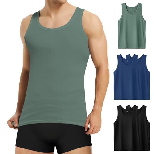 Mowenti Unterhemd Herren 100% Baumwolle 5er Pack, Tank Top Herren Mehrfarbig, Unterhemden Feinripp, Muskelshirts Sport Men, Schwarz Marineblau Olivgrün Größe XL von Mowenti