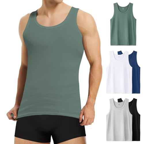 Mowenti Mehrfarbig Unterhemd Herren 5er Pack, Tank Top Herren 100% Baumwolle, Unterhemden Feinripp Muskelshirts Sport Männer, Weiß Schwarz Grau Marineblau Olivgrün Größe XXL von Mowenti