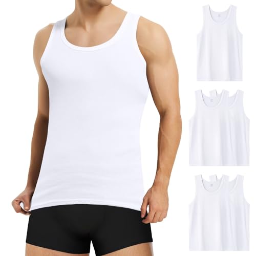 Mowenti 5er Pack Unterhemd Herren Tank Top Weiß Herren 100% Baumwolle Muscle Ohne Arm Tanktops Feinripp für Sport Gym 4XL von Mowenti