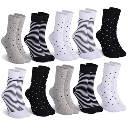 Mowenti socken damen 39-42 sportsocken strümpfe socks Damensocken bunte schwarz Streifen Punkte baumwollsocken 10 Paar 2x Weiß 2x Schwarz 1xGrau von Mowenti