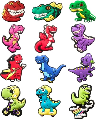 Dinosaurier-Kroko-Charms, Dino-Dekorationsnadeln für Clogs, 12 Stück, Sandalen-Schuh-Zubehör für Jungen und Kinder von Mowzury