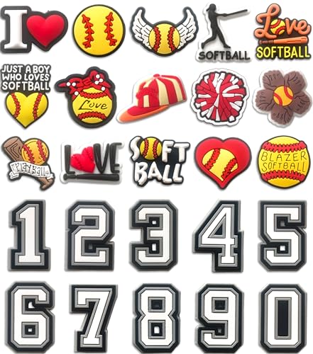 Softball- und Zahlen-Anhänger in Krokodilform für Jungen und Kleinkinder, 25 Stück, Sportschuh-Dekorationsnadeln für Clog, Schuhzubehör für Kinder, Partygeschenk, Geschenke von Mowzury