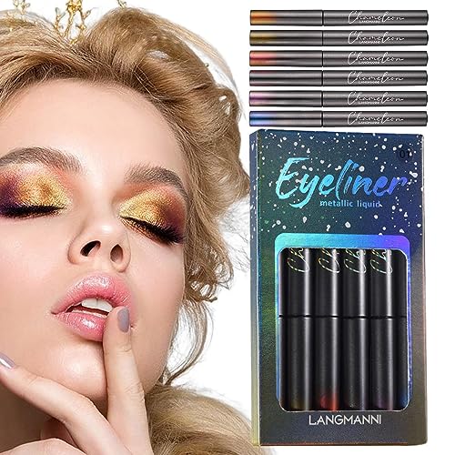 Glitzernder Flüssig-Eyeliner,6-farbige, langlebige, wasserfeste, glänzende farbige Eyeliner - Glitzer-Eyeliner für Damen und Mädchen, Liquid Liner Buntes Set, Liquid Liner Moxeupon von Moxeupon