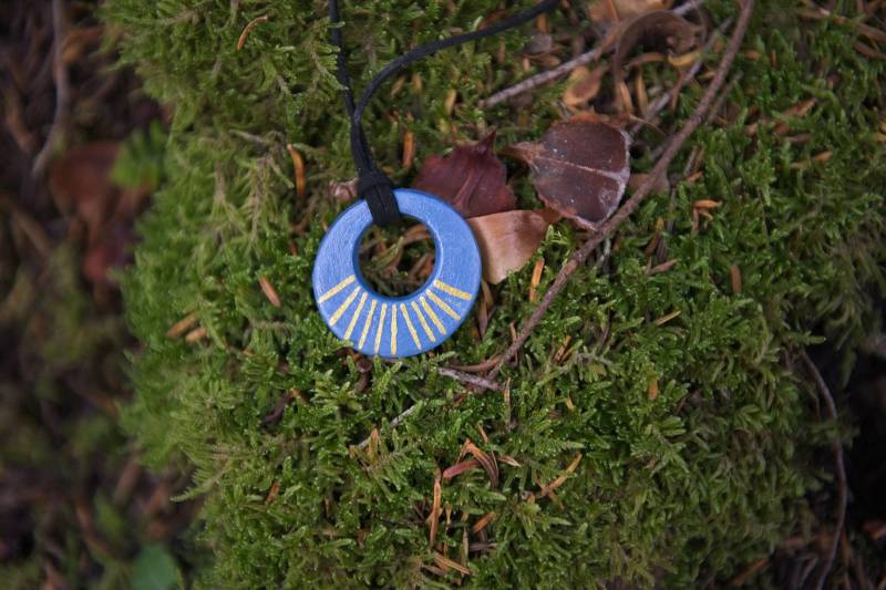 Anhänger, Runde Form, Blaue Farbe, Gold Linien, Handarbeit, Luft Trocknen Ton, Boho Anhänger, Runde Form, Blaue Farbe, Gold Linien, Handarbeit, Luft Trocknen Ton, Boho von MoxiCraftGR