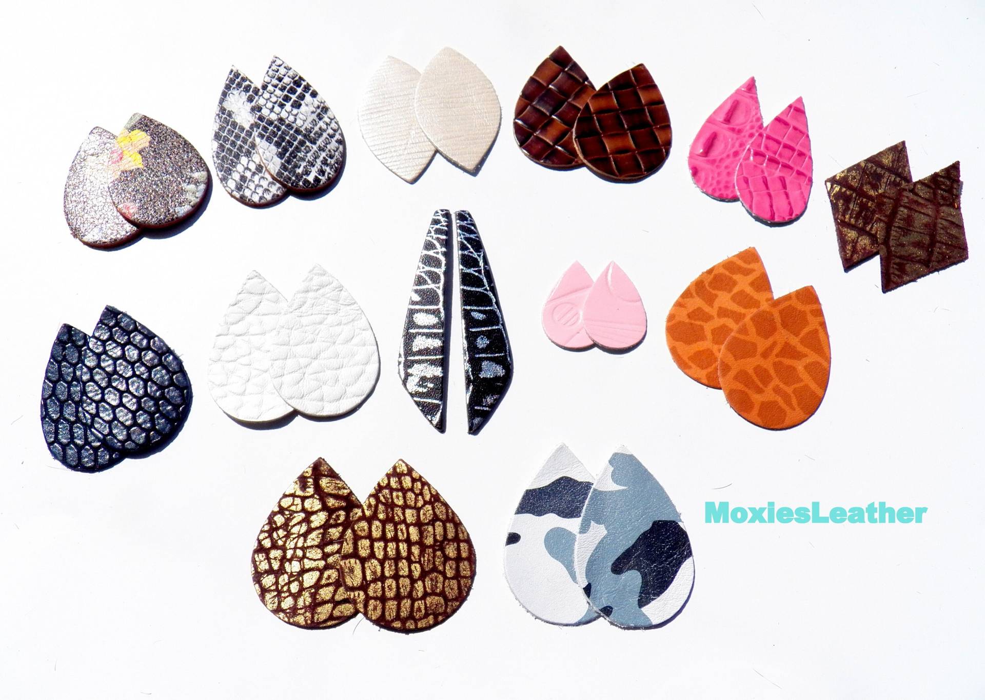 Leder Ohrringe 100 Stück Print Oder Hair On Hide // Tropfen Ohrschmuck Starter Paket Kollektion von MoxiesLeather