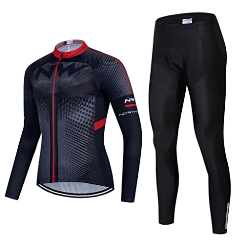 Herren Fahrradtrikot Langarm Rennrad Trikot Herren Radtrikot Set + Radlerhose mit 20D Gel Sitzpolster Atmungsaktiv und Schnell Trockend MTB Fahrradbekleidung von Moxilyn