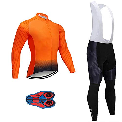 Herren-Radtrikot-Set, langärmelig, Profi-Fahrradkleidung, schnelltrocknende Jacke + Rad-Lätzchen mit 9D-Pad – Fahrradbekleidungsset, G10s-Set, X-Large von Moxilyn