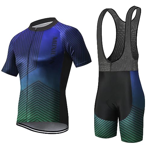 MOXILYN Herren-Radtrikot-Set, Radhose und Trikot-Anzug, 9D-gepolsterte Rad-Lätzchen, MTB-Shirts, kurzärmelige Fahrradbekleidung, DB005, Large von Moxilyn