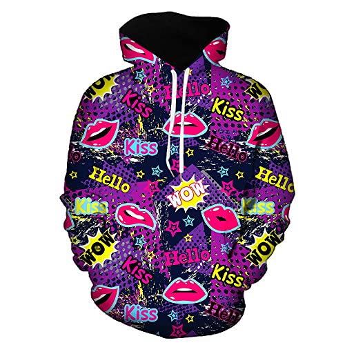 Moxilyn 3D Anime Hoodies Pullover Graffiti-Mix Erwachsene Kapuzenpulli Langarm Print Stereoskopischer Hoodie für Männer Frauen von Moxilyn