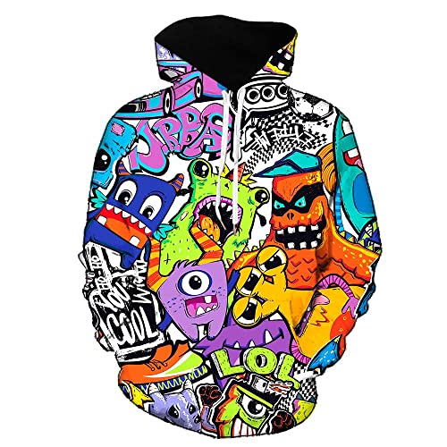 Moxilyn 3D Anime Hoodies Pullover Graffiti-Mix Erwachsene Kapuzenpulli Langarm Print Stereoskopischer Hoodie für Männer Frauen von Moxilyn