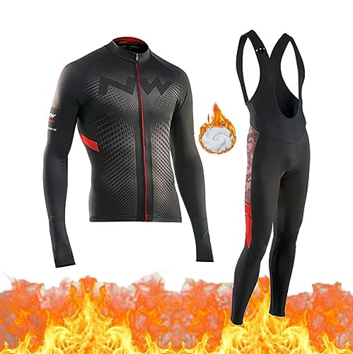 Moxilyn Radtrikot Herren LangarmAnzüge Radtrikot Set Radfahren Kleidung Thermo Vlies Winddicht Langärmliges Fahrradtrikot Hose mit 9D Gel Sitzpolster Sport & Freizeit MTB Radtrikot für Herbst/Winter von Moxilyn