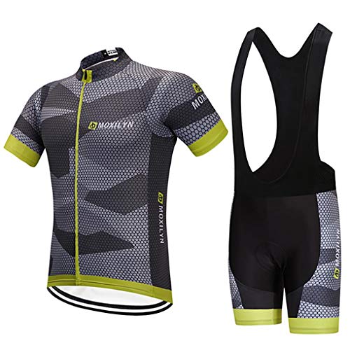 Moxilyn Herren Radtrikot Set Fahrrad Trikot Kurzarm+Radhose mit 15D GEL Sitzpolster,Schnelltrocknend Atmungsaktives Shirt,Ursprüngliche Gaze Radjacke und Radhose,Schnell Schwitzen Hohe Elastizität von Moxilyn