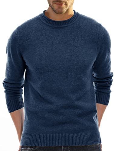 Moxilyn Herren Strickpullover Feinstrick Pullover mit Rundhalsausschnitt Klassischer Feinstrickpullover Ausschnitt Slim Fit Langarm Pulli für Winter von Moxilyn