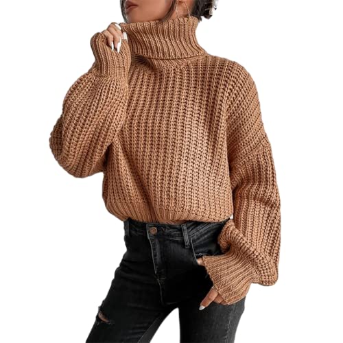 Moxilyn Pullover Damen Winter Rollkragenpullover Langarm Strickpullover Warm Pulli Oversize Oberteil, S-XXL von Moxilyn