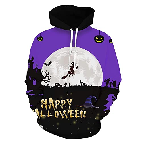 Unisex 3D Hooded Sweatshirt Herren Kapuzenjacke Langarm Rundhals Druck Langarm Pullover mit Tasche Lustig Cosplay Kostüm Kapuzen-Sweatshirt für Halloween Weihnachten,1,2XL von Moxilyn