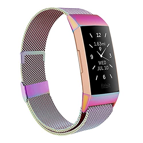 Moydolo Kompatibel mit Fitbit Charge 3 Armband/Charge 4 Armband, Damen Herren Metall Magnetschloss Einstellbare Edelstahl Ersatzarmband Armbänder mit Charge3/Charge 4/Charge 3 SE, Groß Farbe von Moydolo