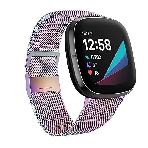 Moydolo Kompatibel mit Fitbit Versa 3 Armband Fitbit Sense Armband, Damen Herren Edelstahl Handgelenk Metall Ersatzband Armbänder Kompatibel für Fitbit Sense/Fitbit Versa 3, Klein, Bunt von Moydolo